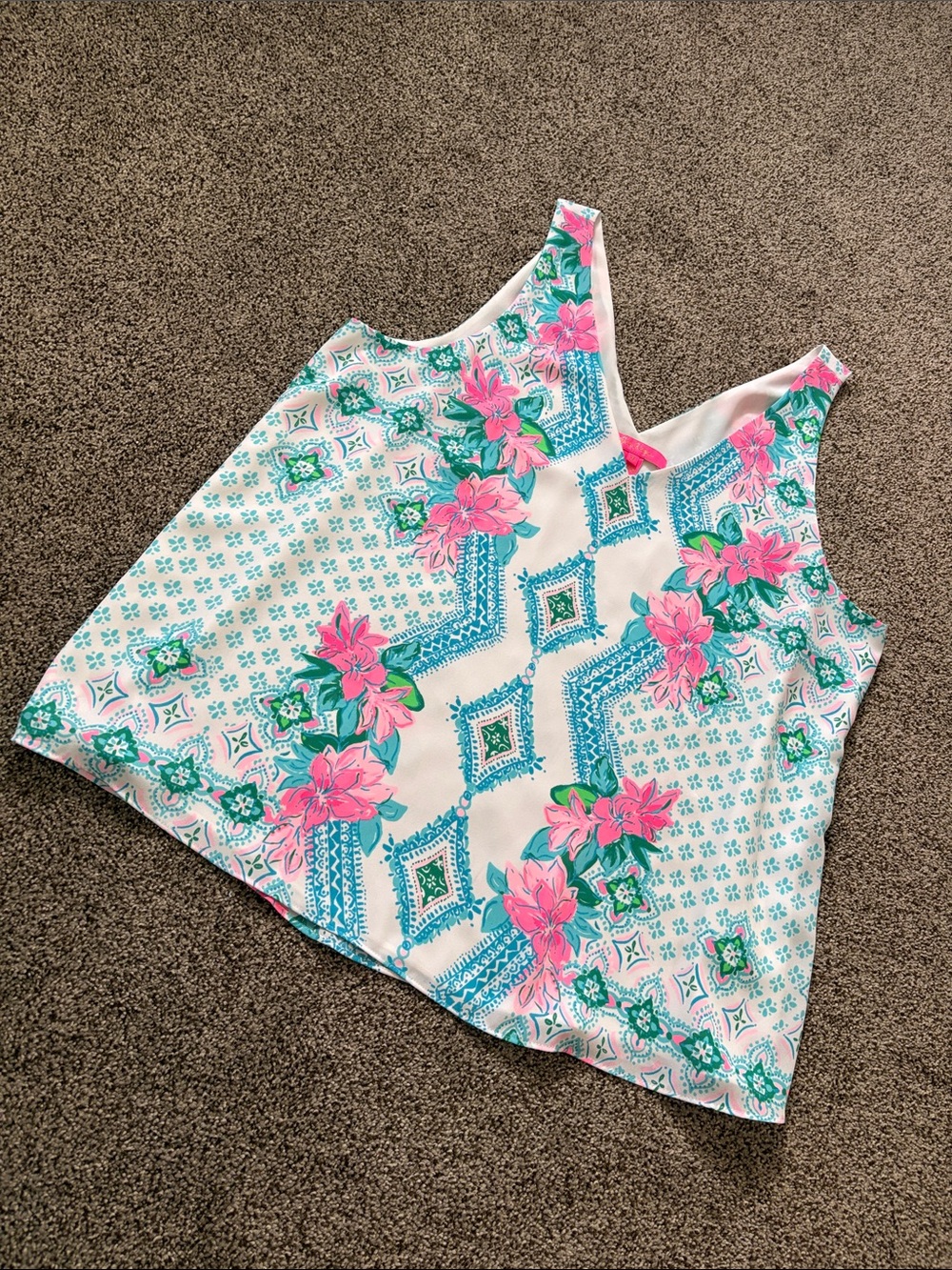 Lilly Pulitzer Floral Print V-Neck Tank - Pink & Teal